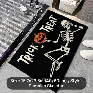 Halloween Skeleton Pumpkin Doormat Bathroom Kitchen Rug Home Decor